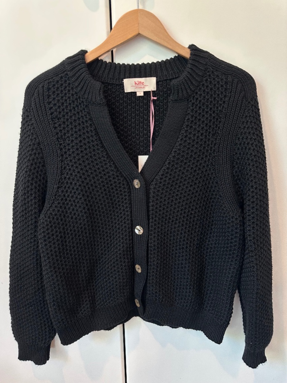 NWT Kilte Cardigan Black Pima Cotton Chunky Knit Size 2